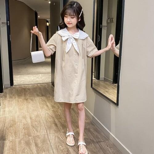 Girls Dress Summer 2020 New Children Cotton Clothing Kids Cute Doll Collar Princess Dress Teen Girls Loose Casual Dresses, #0121
