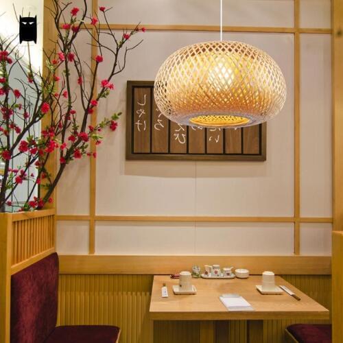 Natural Bamboo Wicker Rattan Lantern Cage Shade Pendant Light Fixture Asian Rustic Korean Japanese Tatami Lamp Dining Table Room