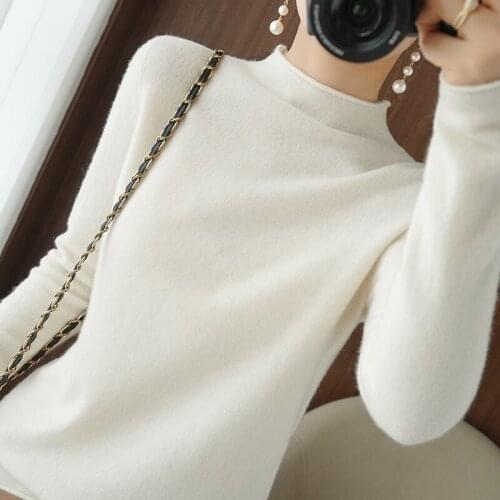 Half Turtleneck Pullovers Solid Appliques 2021 Autumn Winter All Match Women Sweaters Slim New Pull Femme Fashion