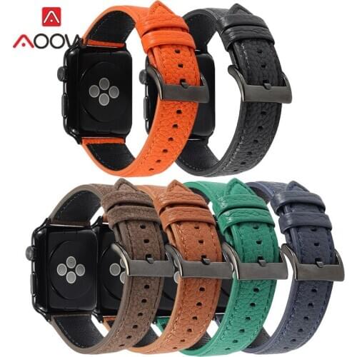 Genuine Leather Strap for Apple Watch iwatch 6 5 4 3 2 1 SE 38mm 42mm 40mm 44mm Men Women Black Buckle Replacement Band Orange