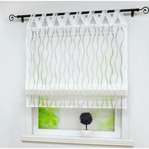 Roman Curtain Wave Line Printed Panel Tulle For Home Kitchen Window Drapes Sheer Living Room Cafe Balcony 1PCS