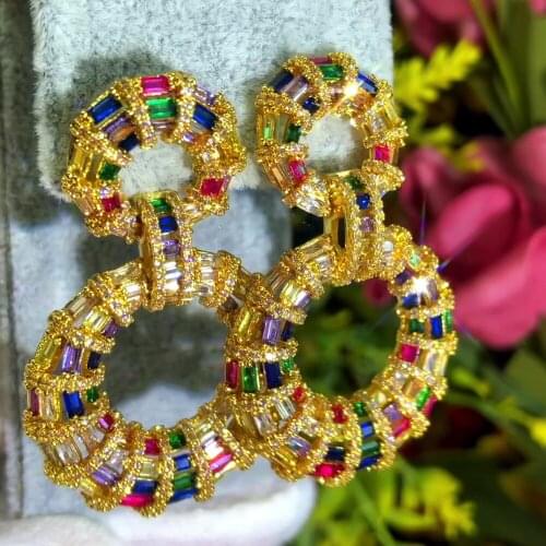 SORAMOORE Luxury charms original Design Round Pendant Earrings Jewelry Fashion Bridal Wedding boucle d'oreille femme 2021 New