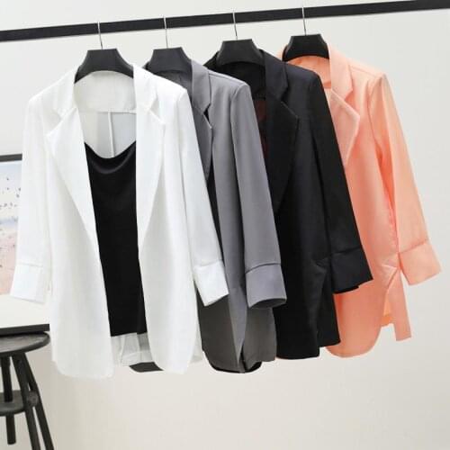 Chiffon Suit Coat Female 2021 Spring and Summer Loose Solid Color Cardigan Long Sleeve Blazers Casual Jacket
