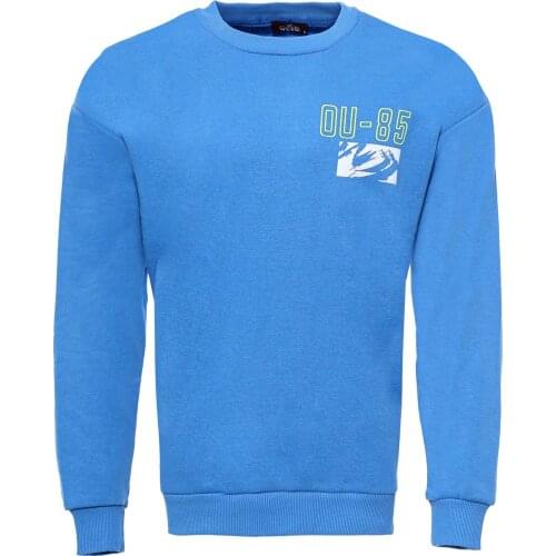 Blue Both Side Printed Circle Neck Mens Sweatshirt