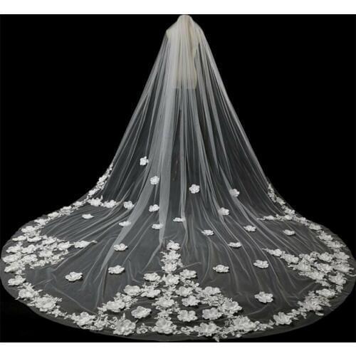 Wedding Veils Comb Cathedral Lace Flowers Bridal Headpieces White Ivory Bride Veil Wedding Accessories