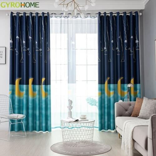 Cartoon Printing Moon Blackout Curtains For Living Room Children Bedroom Printed Semi-Blackout Curtain for Window Home Decor