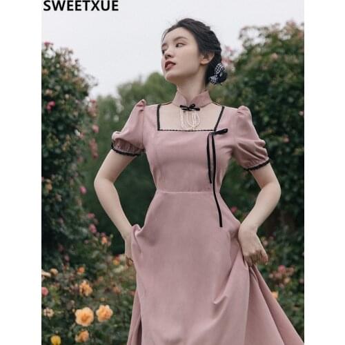 SWEETXUE Girly Dress Summer Womens 2021 Puff Sleeve Hollow Beaded Tassel Vintage Chic Elegant Long Dress Vestidos Robe Femme