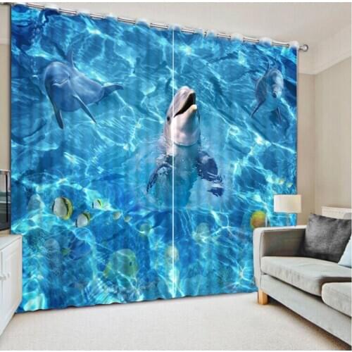 Ocean dolphin curtains 3D Curtain Printing Blockout Polyester Photo Drapes Fabric For Room Bedroom Window