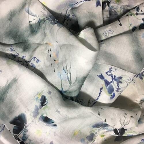 High quality ramie fabric Flower and bird printing tissu Fashion gown, dress, trousers, shirt and jacket fabrics