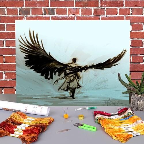 Portrait A Lonely Road Printed Water-Soluble Canvas 11CT Cross-Stitch DIY Embroidery Kit DMC Threads Knitting work Floss