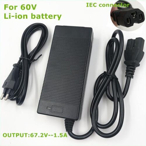 Output 67.2V1.5A lithium battery charger for 60V Li-ion battery electric bike with PC connector IEC connector