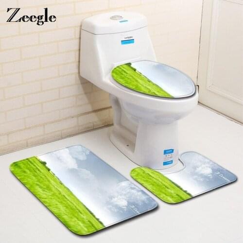 Zeegle 3pcs Mat Floo Mat Bathroom Carpet Set Non-slip Shower Mats Bathroom Rug Absorbent Bath Mats Cover Toilet Bath Carpets
