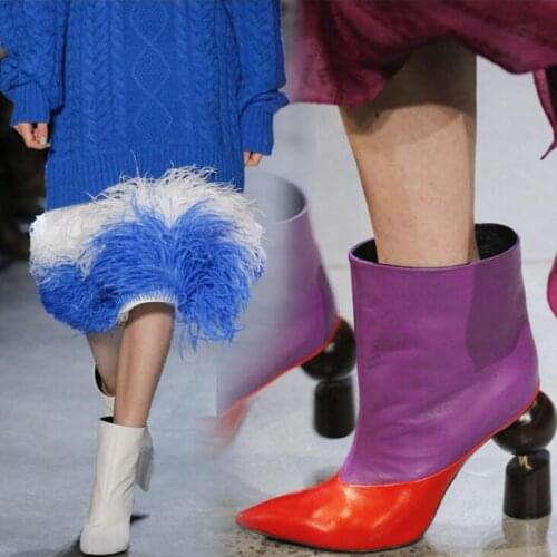 Spring Autumn Fashion Ankle Boots For Women Sexy Pointed Toe Leather Boots Runway Shoes Ladies High Heels Party Shoes Women