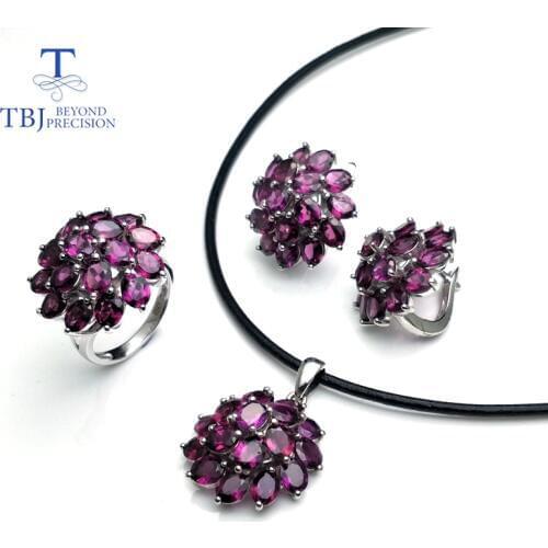 TBJ,natural rhodolite garnet gemstone necklace/earring/ring 925 sterling silver jewelry elegant design for women Valentine gift