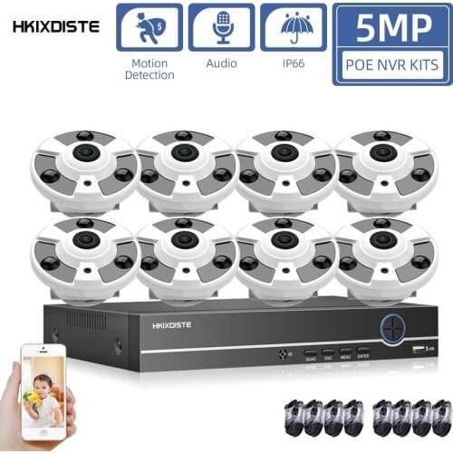 5MP CCTV POE Dome Camera System Set 8 Channel NVR Kit Outdoor Waterproof IP Fisheye Security Surveillance Camera System Kit 8CH