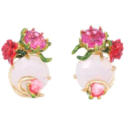 925 silver needle stud earrings personality small fresh enamel glaze red flower earrings temperament niche design Earrings