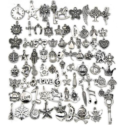 80pcs Tibetan Silver Bracelet Accessories Pendant Charms Jewelry Findings Making Retro Bracelet Necklace Jewelry Making Supplies