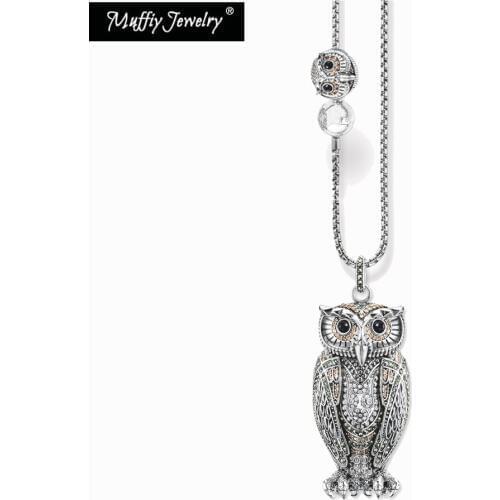 Big Owl and Small Owl Blackened Silver Necklace,Europe Style Nice European Jewelry in 925 Sterling Silver with Zircon, Gift