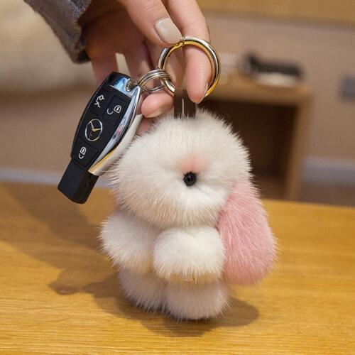Copenhagen Handmade Real Mink Fur Keychain Bag Pompom Bag Charm KeyRing Luxury Car Jewelry Pendant K043-white+pink