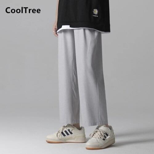 CoolTree Men Ice silk pants Spring Summer Breathable Solid color Wide Leg Trousers Male Loose Thin Straight Pants New Streetwear