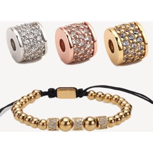 Spacer Beads for Jewelry Making Supplies Gold Tube Cylinder Needlework Beads Diy BraceletCopper Zircon Wholesale Lots Bulk