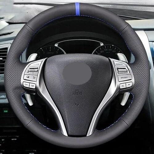 Car Steering Wheel Cover Black Genuine Leather For Nissan Teana Altima 2013-2018 X-Trail Qashqai 2014-2017 Pulsar 2015-2018