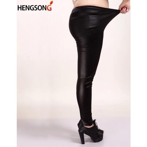 Black PU Leather Pants Women Leggings High Waist Elastic PU Leggings Casual Slim Plus Size 5XL Womens Pants Trouser Leggins