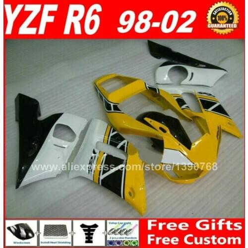 Cheap Fairings kit for 1998 - 2002 YAMAHA YZF R6 yellow plastic parts yzfr6 1999 2000 2001 98 99 00 01 02 fairing kits C9Z1