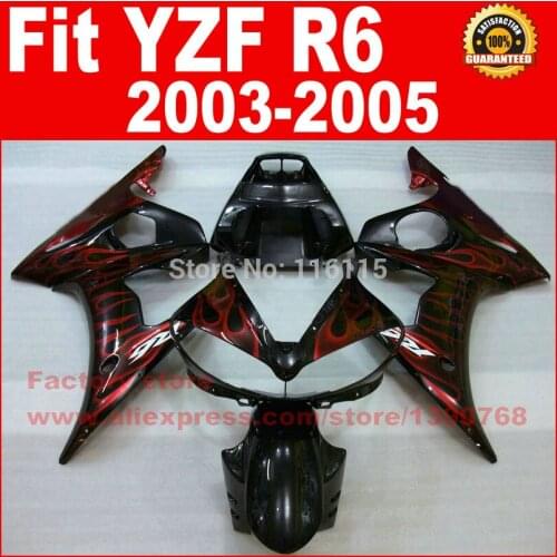 Motor parts for YAMAHA R6 fairing kits 2003 2004 2005 red flames black YZF R6 fairing 03 04 05 body kit 365
