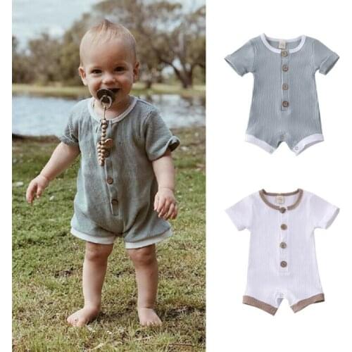 Newborn Infant Baby Boys Girls Clothes Short Sleeve Knitted Button Romper Jumpsuit Outfit Summer Baby Rompers 0-18M