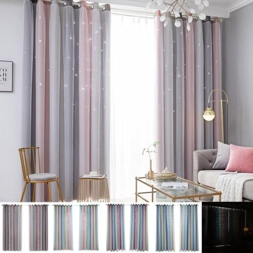 Home Textile Curtain Gradient Drapes Double-Layer Yarn Hollow-Out Star Panel Ombre Eyelet Cut Out Overlay Window Curtain D30