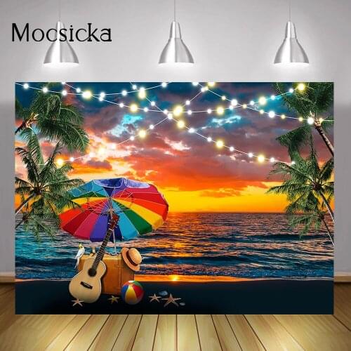 Summer Sunset Portrait Backdrop Photo Studio Tropical Aloha Holiday Party Banner Background Sea Beach Plam Trees Photography