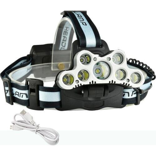 USB Rechargeable Headlamp 7 LED Tactical Headlight T6/Q5 Head Lamp Camping Light Fishing Flashlight + USB Charging Cale