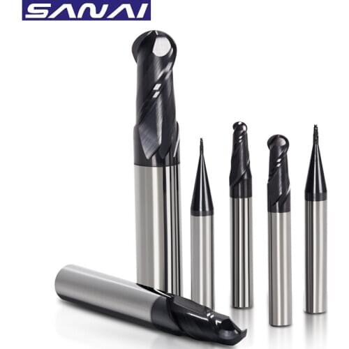 Milling Cutter HRC 50° 2 Flutes Ball Nose End Mill Tungsten Carbide Steel Milling Tools R0.5mm - R10.0mm Cutting Router SANAI