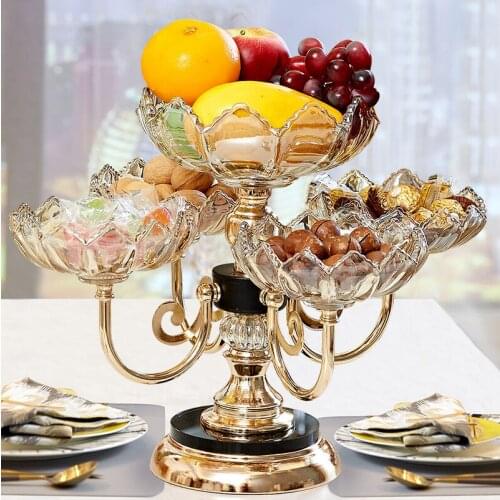 European-style Multi-layer Fruit Tray Alloy Base Rotatable Cake Tray Living Room Household Dried Fruit Snack Storage Glass Tray