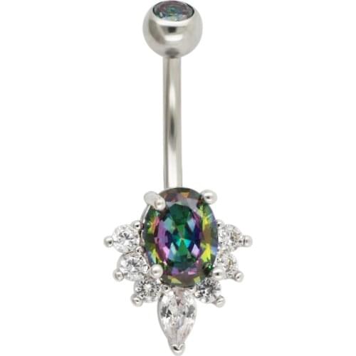 JHJT14G Fashion Belly Button Body Jewelry 316L Surgical Stainless Cubic Zirconia Belly Barbell Navel Rings Bar Piercing Nombril