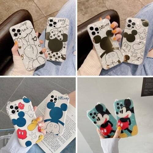 Fashion Disney Mickey Minnie Phone Case for IPhone 7 Plus Xr Xs Max 11/12pro Max 12mini All-inclusive Kawayi Couple Phone Case