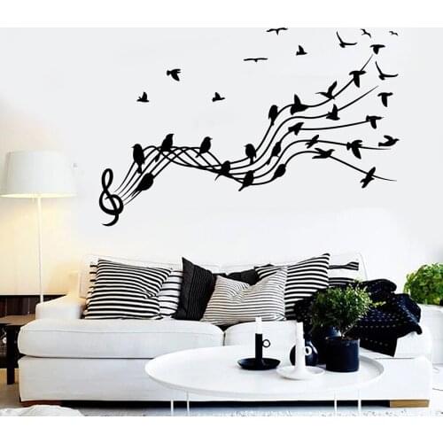 Sheet Music Wall Decal Birds Patterns Treble Clef Musical Notes Bedroom Nursery Interior Decor Art Vinyl Wall Sticker Mural M657