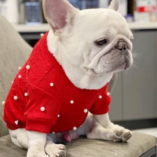 Pets Clothes French Bulldog Fashion Pearls Winter Warm Shirt