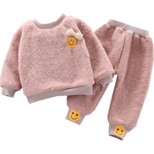 Autumn Winter Thicken Baby Girls Clothes Set Warm Plush Kids Fleece Hoodies + Pants 2pcs Suit Plus velvet Childrens Clothing