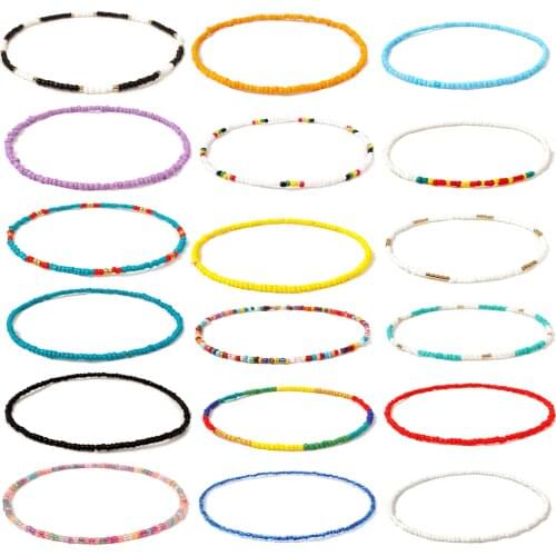 Bohemia Style Small Glass Beaded Necklace Multicolor Short Chokers Charm Necklaces Sweet Neck Jewelry For Women Girls 40cm Long