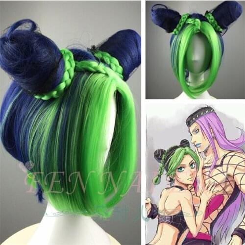 Bizarre Jojo bizarre wind adventure golden wind wig cosplay jolyne cujoh kujo green braided buns jojo no kimyou in the bouken