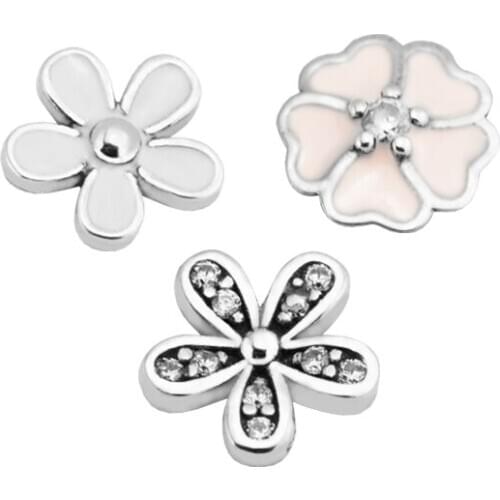 Fits Floating Locket Pendant Necklace Poetic Blooms Pack In 3 Parts Beads 100% 925 Sterling-Silver-Jewelry Free Shipping