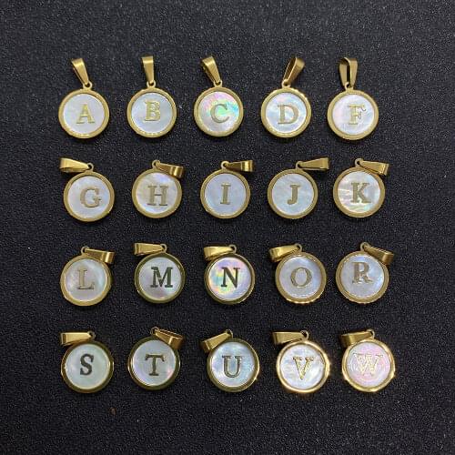 26 Capital Letters Natural Sea Water Shell Pendant Mother-of-pearl Stainless Steel Pendant Jewelry Necklace Jewelry Accessories