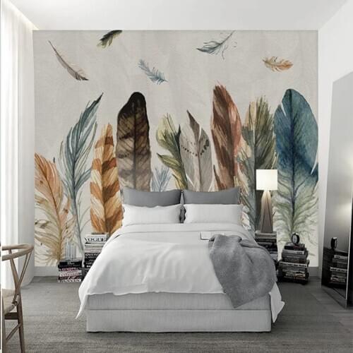 Custom 3D Modern Nordic Hand Painted Color Feather Texture American TV Background Wall Bedroom Living Room Art Mural Wallpaper