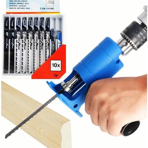 Portable Reciprocating Saw Adapter Electric Drill Modified Electric JigSaw Power Tool Wood Cutter Machine Attachment with Blades