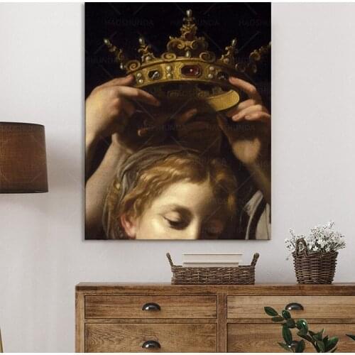 Woman Crown Portrait Altered Art Prints Antique Wall Picture Vintage Poster Gallery Decoration Eclectic Wall Art Canvas Painting