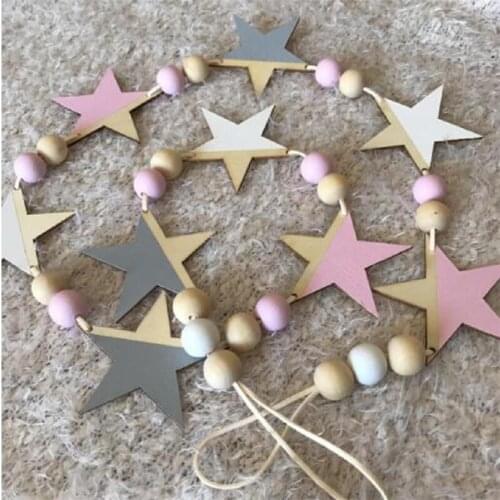 Nordic Wooden Star and Beads Garland Hanging Banners Girl Baby Room Wall Decor Hanging Curtains Best Gifts For Girl Ornament