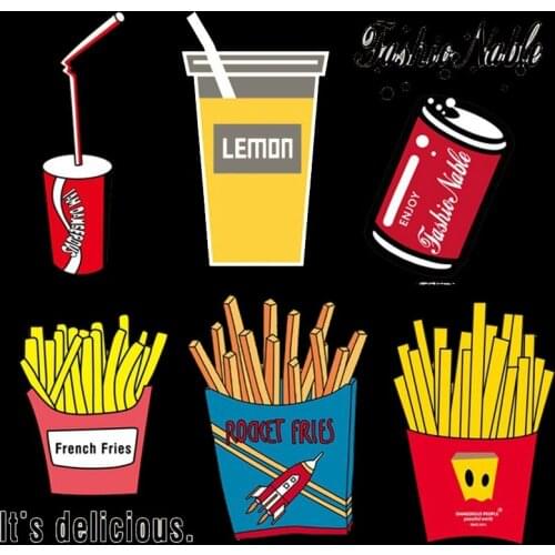 Fine French Fries and Ice Cream Heat Transfer Iron On Patches For Clothes DIY T-Shirt Clothing Decoration Printing Appliques