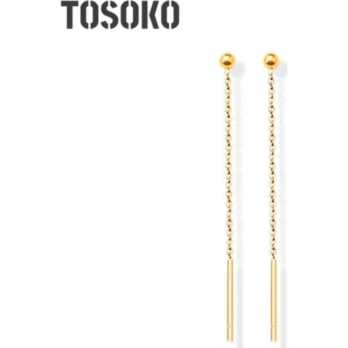 TOSOKO Stainless Steel Jewelry Steel Ball TASSEL EAR Line Womens Fashion Simple Long Cylindrical Ear Lin Earrings BSF121